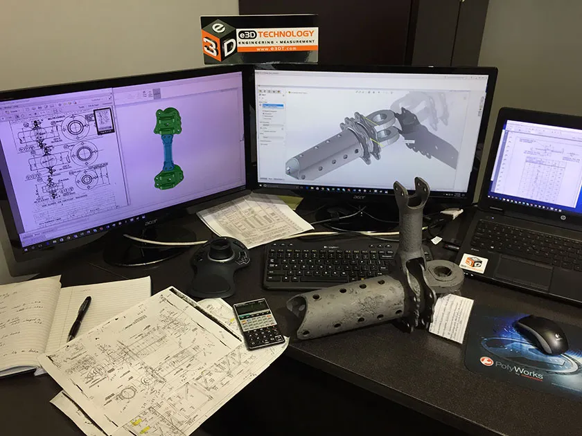 Dimensional measurement in progress on industrial equipment