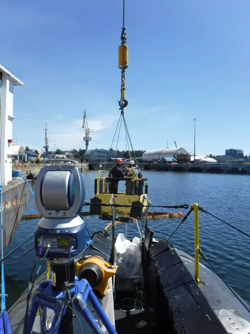 On-site laser scanning of a submarine afloat in drydock