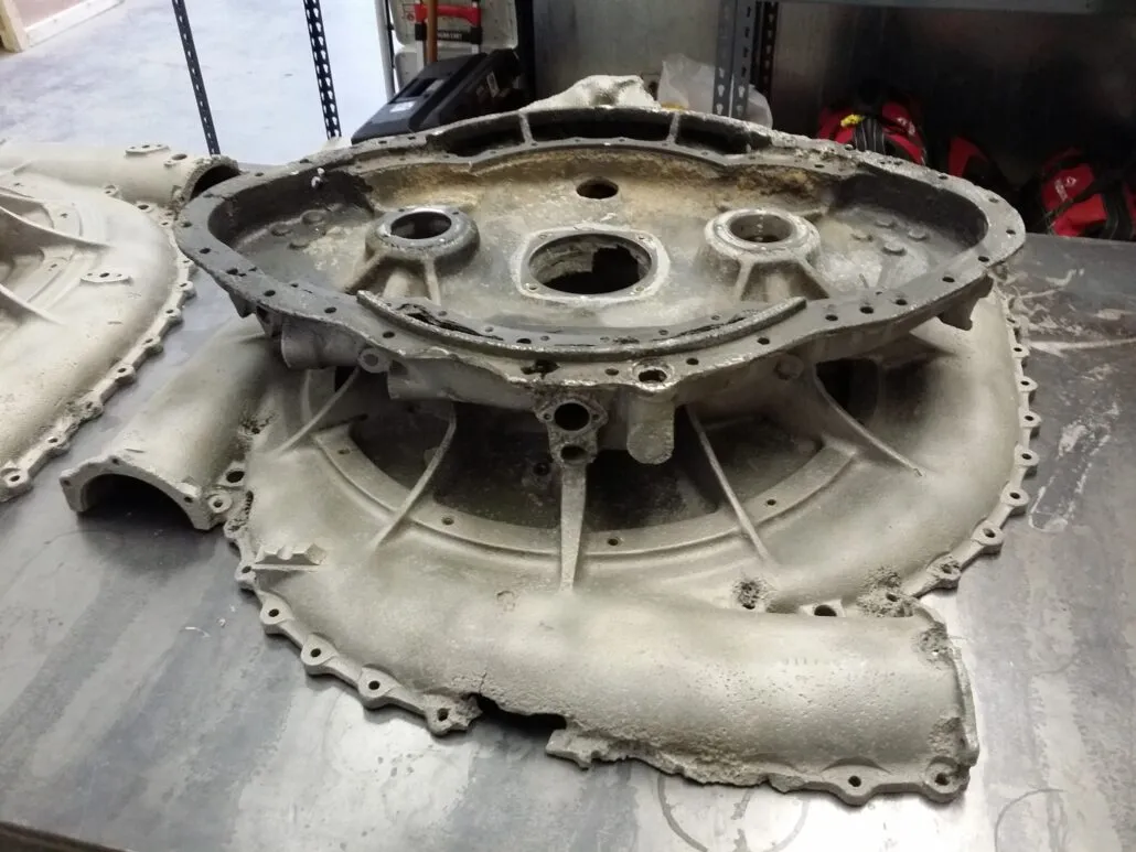 Napier Sabre supercharger assembly prepared for laser scanning